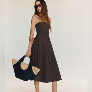 Reformation Lora Knit Strapless A-Line Midi Dress in Dark Brown *NEW*